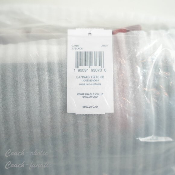 NWT Coach CJ486 Canvas Tote 38 Tote Bag in Black *SEALED* - Picture 9 of 10